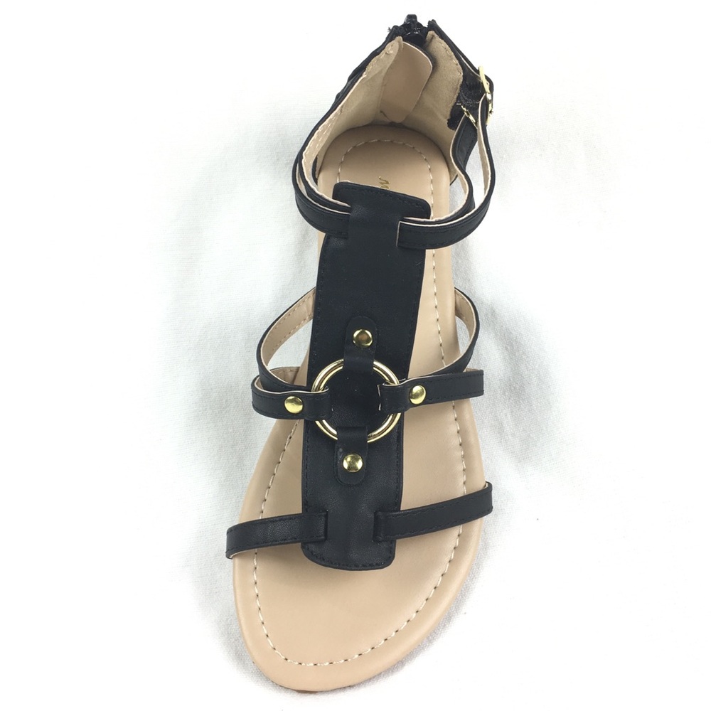 Gladiator sandal with zipper back closure Black